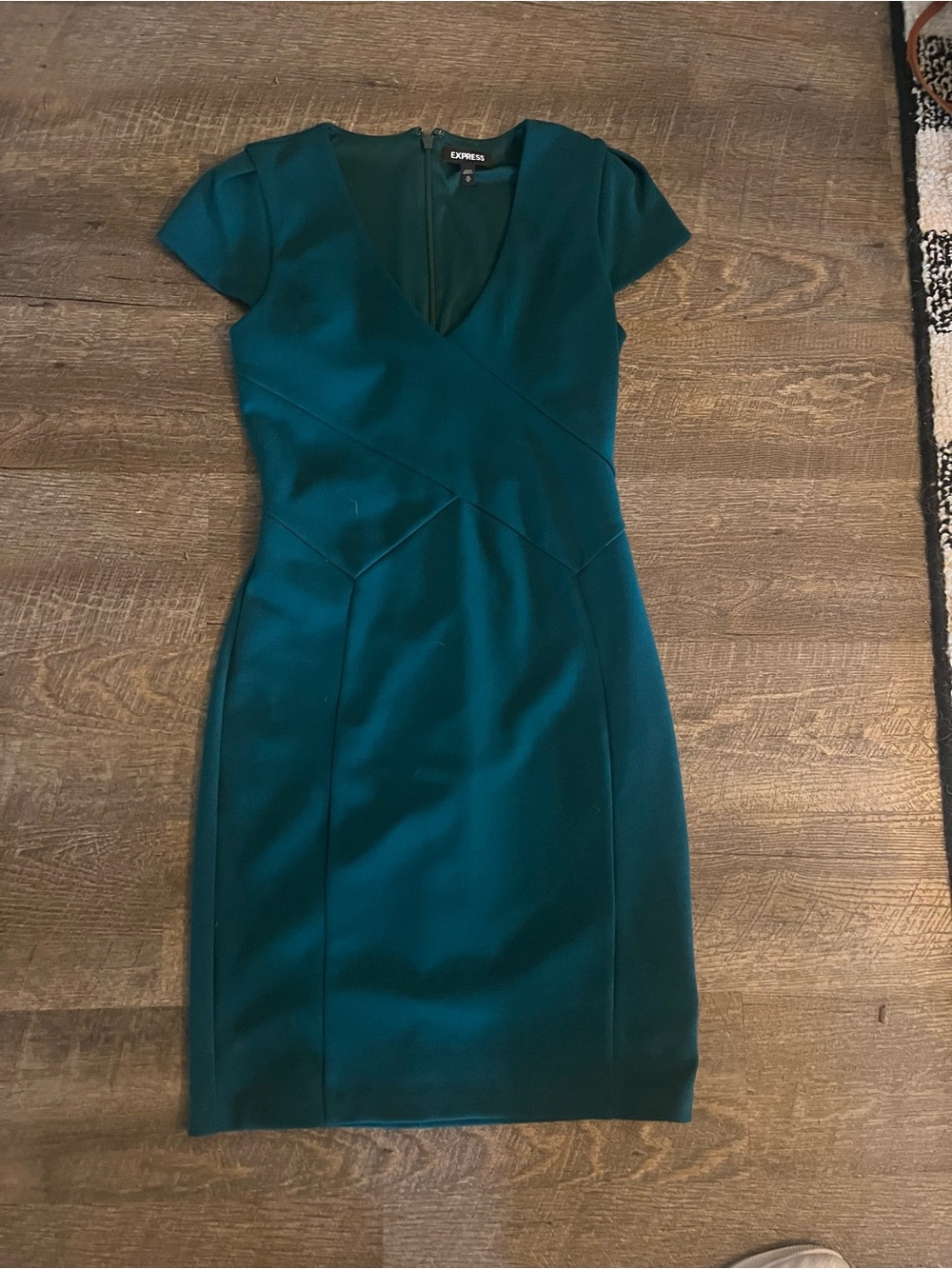 Express Teal Cap-Sleeve Sheath Midi Dress